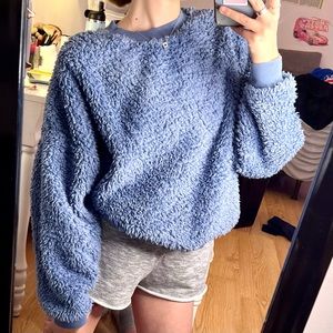GAP Fuzzy Teddy Sherpa Oversized Crewneck Blue Sweater